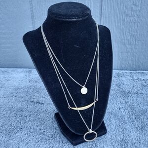 Geometric Triple Layered Necklace Matte Gold Tone‎